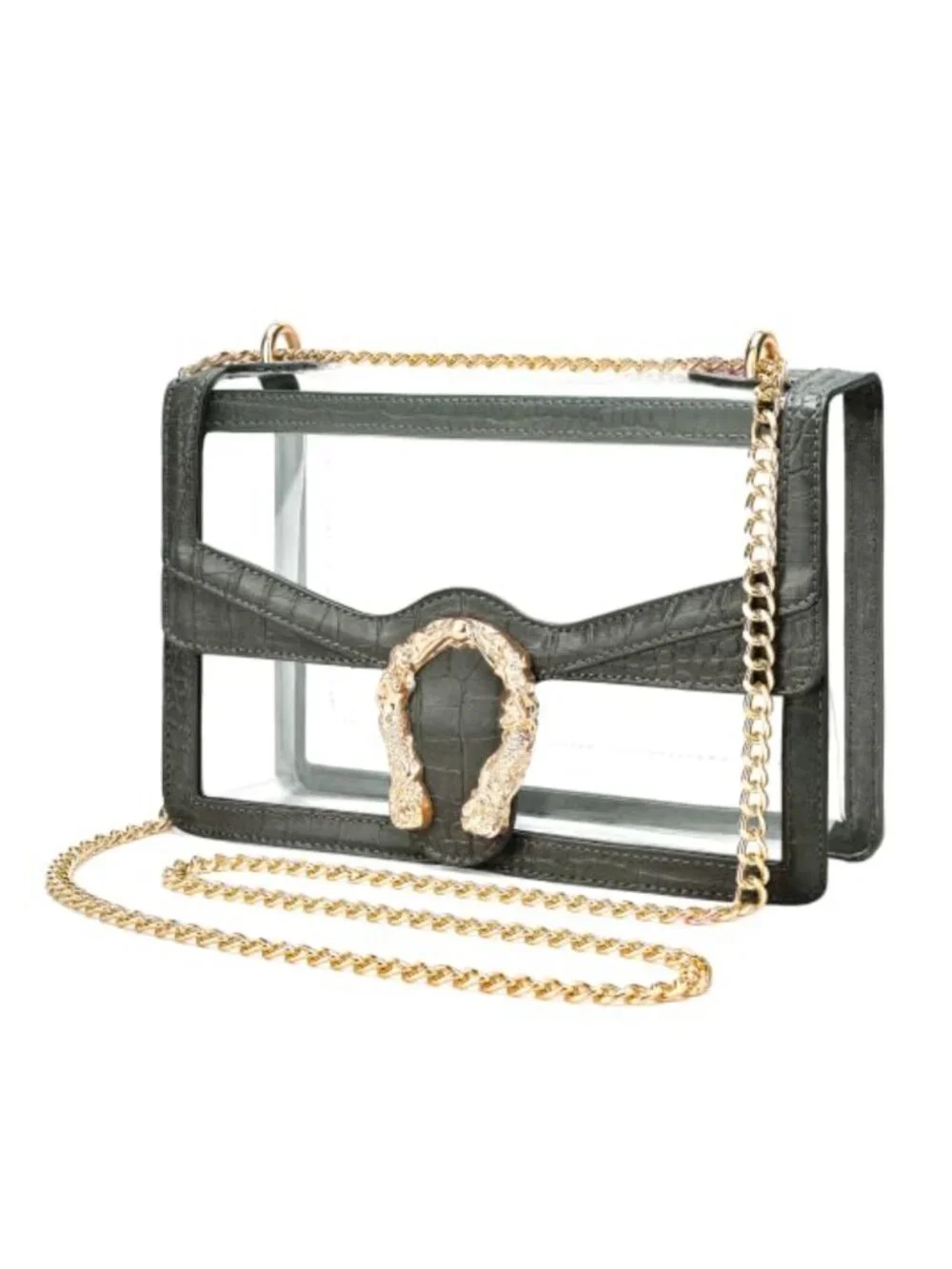 Stadium Approved Clear Crossbody Bag with Gold Chain Strap
